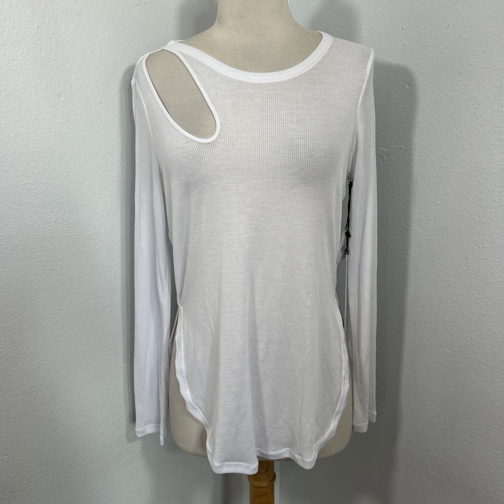 ALO Yoga Tee Top Womens XS Peak  White Cut Out Ribbed‎ Activewear